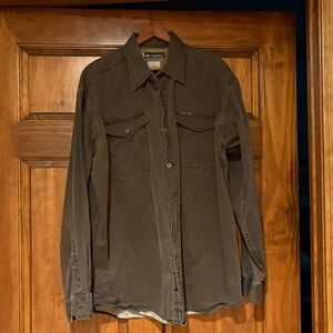 ❤️ Columbia 100% Cotton Button Up Shirt in dark gray beige taupe color